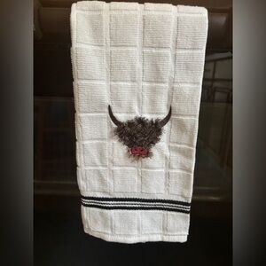 Hand Crafted White Towel with Brown Bull Design